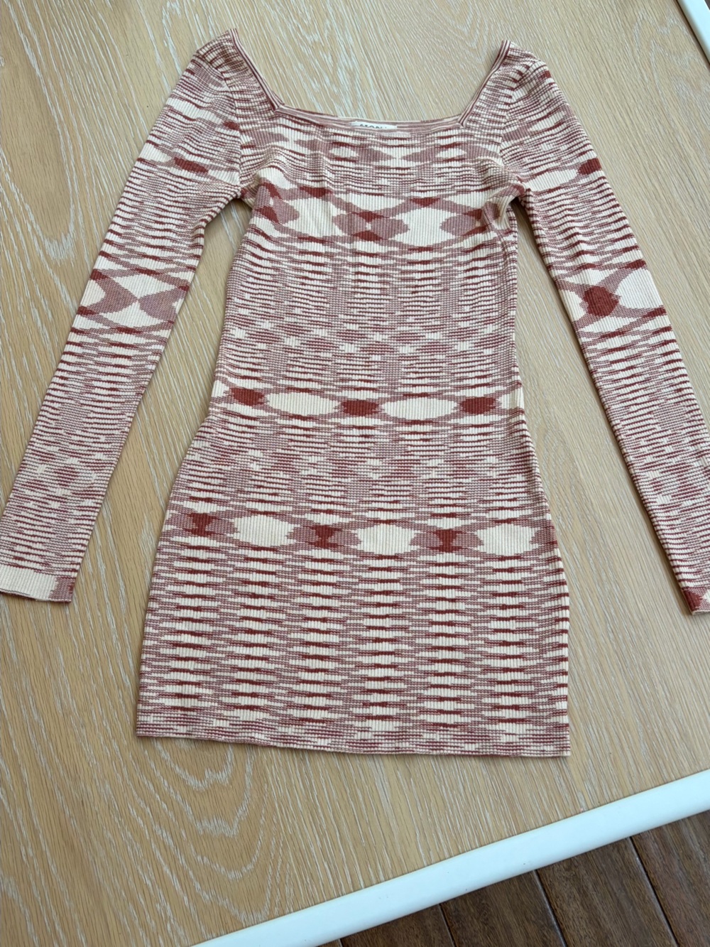 Storia Ribbed Knit Mini Dress in Cream and Rust